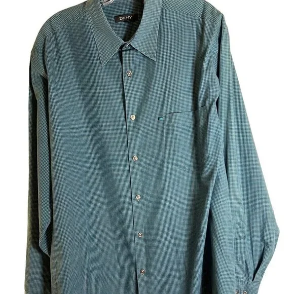 DKNY Men's Blue & Black Plaid Button Down Oxford Shirt Size Extra Large - Picture 2 of 9
